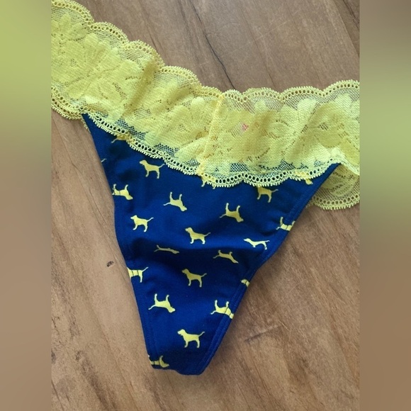 Victoria’s Secret Pink Yellow Lace Dog Print Thong Medium - Picture 5 of 5
